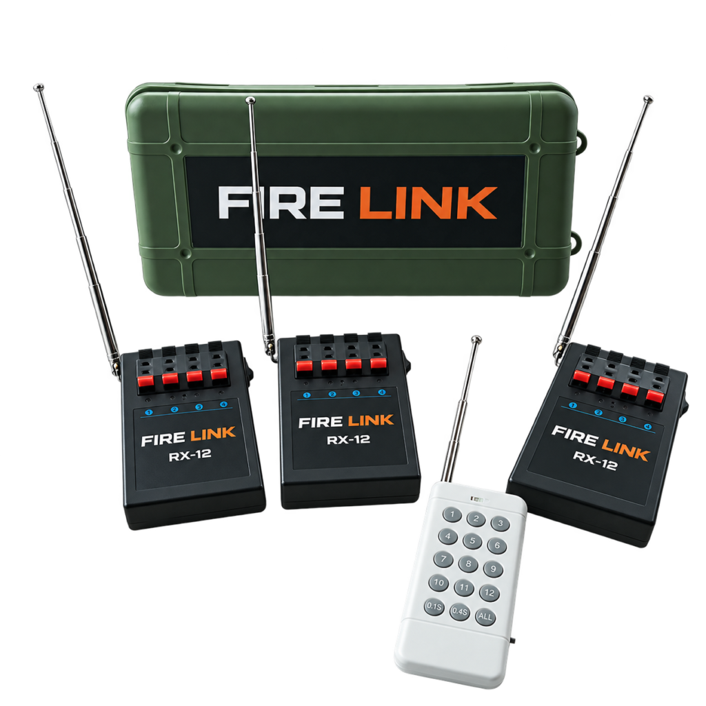 Sistema Firelink RX-12 com três recetores, comando e estojo